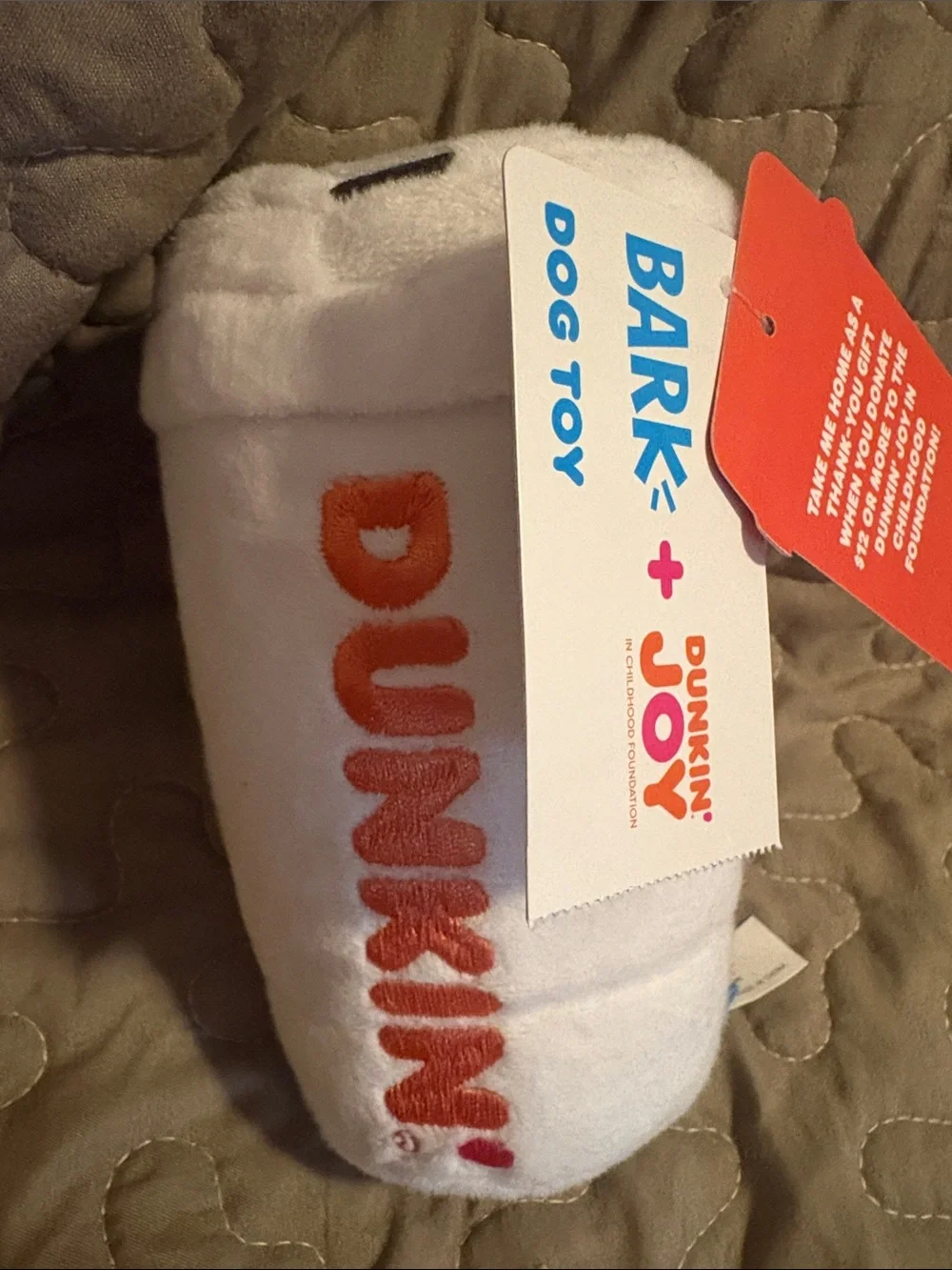 Dunkin' White Travel Tumbler with Orange Logo dog toy